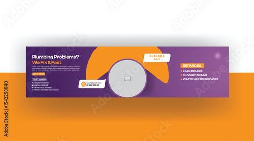 Home Roofing, Plumbing social media banner template
