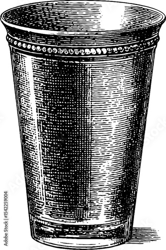 Vintage style cocktail shaker and glass engraving for bar decor and design