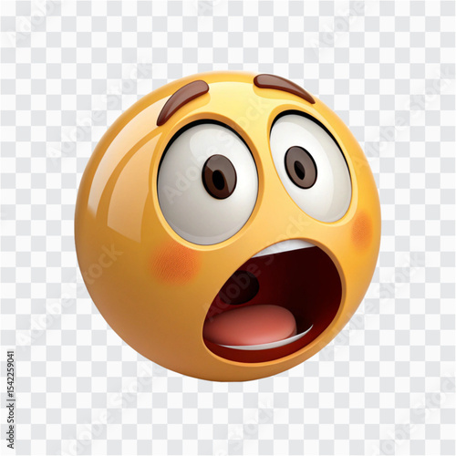 One Shocked 3D Emoji Face PNG | Surprised Expression, Wide Eyes, Cartoon Reaction Icon