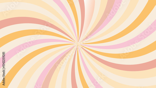 Retro swirl pattern with pink peach and cream colored stripes radiating from the center point design