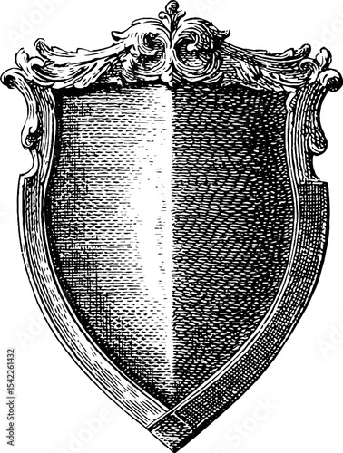 Vintage filigree shield frame in engraving style for elegant design projects