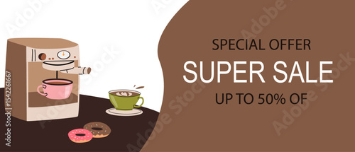 Coffee shop super sale advertisement design for special offers.