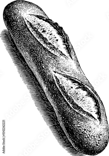Fresh baguette in vintage engraving style for culinary design and decor