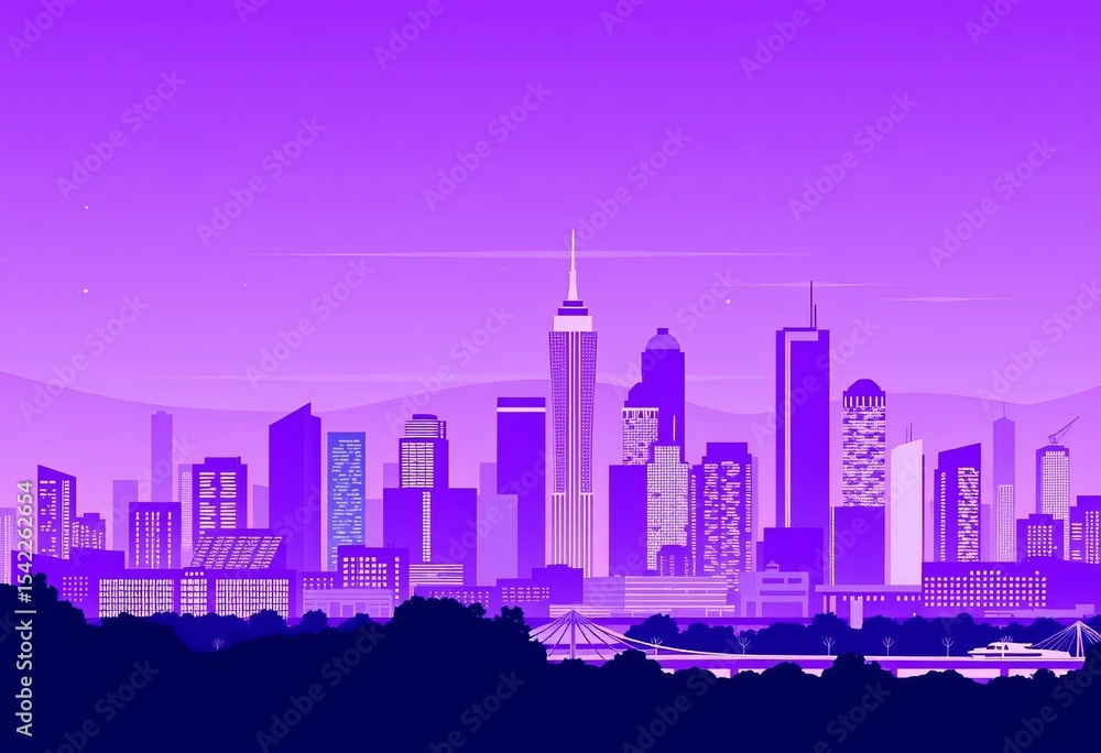 custom made wallpaper toronto digitalLight purple cityscape skyline, modern architecture, monochrome, flat style vector illustration, illustration, lilac