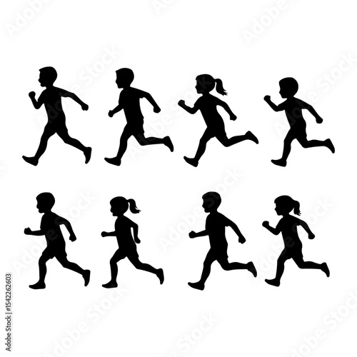 Running children silhouette icon vector flat design on white background