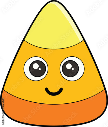 cute cartoon candy corn kawaii style.Cute Kawaii Cartoon Candy Corn Character.Cute Kawaii Cartoon Candy Corn Character  Adorable Halloween Sweet Illustration.