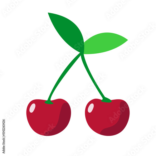Wallpaper Mural Two sweet Cherries with leaf fruit icon in flat style. Cherry berry vector illustration on isolated background. Torontodigital.ca