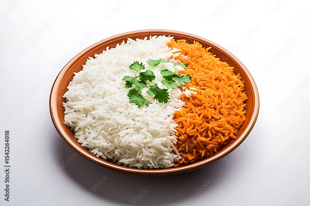 Indian Tiranga Rice Presented on Traditional Tray Indian Tiranga Rice Presented on Traditional Tray
