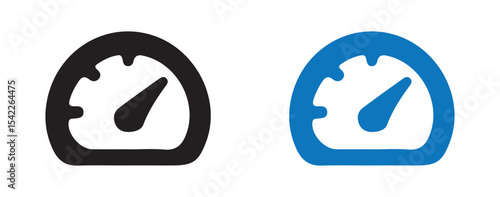 Minimal Speedometer Gauge Icons. Black and Blue Semi-Circle Dial Design. Victor illustration eps 10