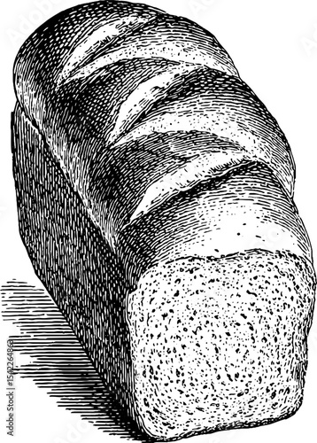Vintage engraving style loaf of rye bread art for design and décor