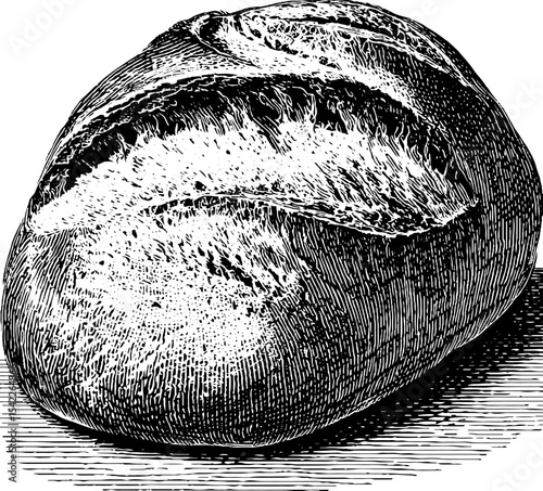 Rustic rye bread in vintage engraving style for culinary art and design
