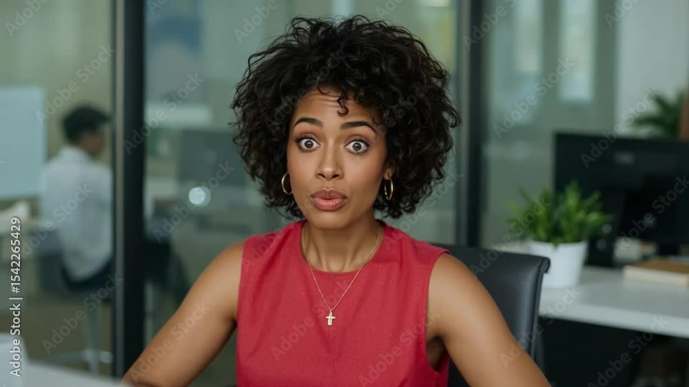 Afro Businesswoman with Surprised Expression in Office
Afro Businesswoman with Surprised Expression in Office