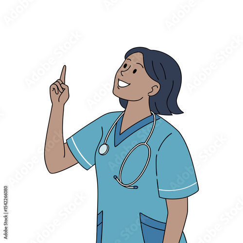 Smiling female doctor using a tablet, healthcare illustration.