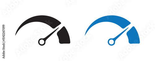Minimal Speedometer Gauge Icons. Black and Blue Semi-Circle Dial Design. Victor illustration eps 10