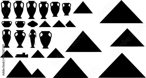 Egypt silhouettes set, pyramid pack of vector silhouette design, isolated background
