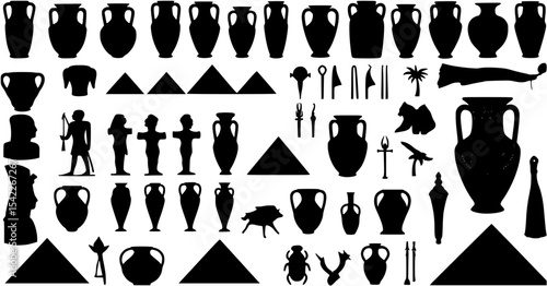 Egypt silhouettes set, pyramid pack of vector silhouette design, isolated background
