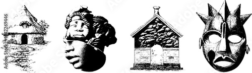 Traditional african mud wall motifs and masks collection for cultural design