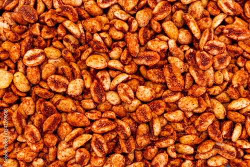 Close-up of spicy peanuts with vibrant texture