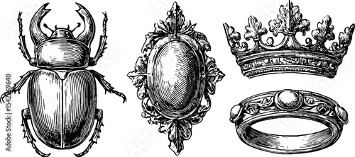 Collection of ancient egyptian scarab amulet and renaissance jewelry designs for historical inspiration