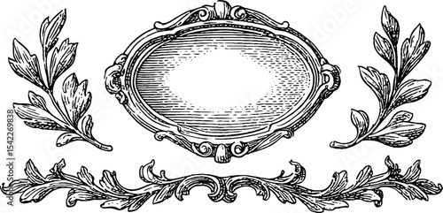 Ornate decorative frame with floral and leaf elements for vintage design