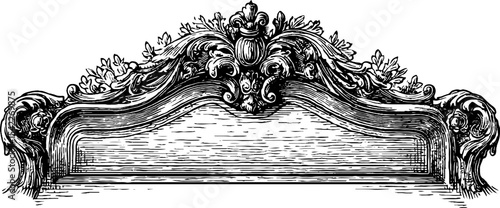 Ornate arched headboard design with engraved ivory and regal crown motif