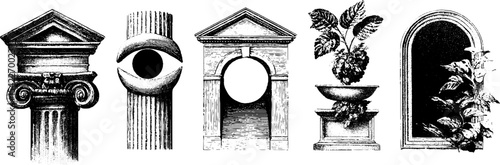 Classical architectural elements with unique artistic designs for creative projects