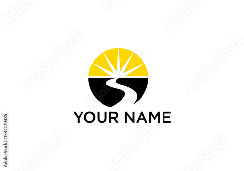 Minimalistic Abstract Symbol of Sunrise with a Path Motion Inside