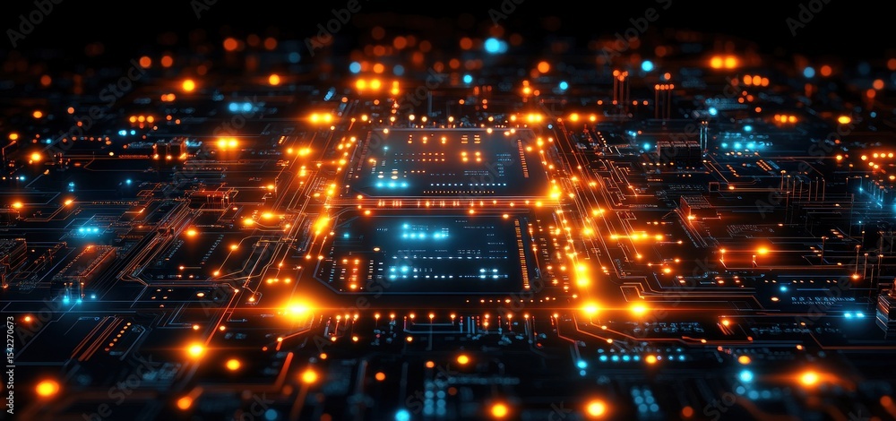 Fototapeta premium Abstract computer circuit board with glowing components