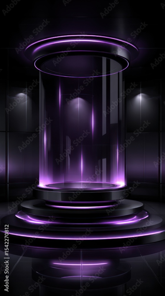 Dark, futuristic display podium Dark, futuristic display podium