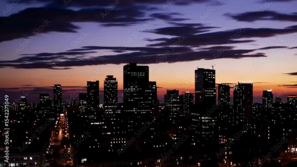 stunning time-lapse video of a city skyline at sunset, capturing the transition from daylight to night. The video should begin with a bright, golden sunset gradually turning into a glowing city stunning time-lapse video of a city skyline at sunset, capturing the transition from daylight to night. The video should begin with a bright, golden sunset gradually turning into a glowing city