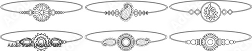 raksha bandhan bracelet line art vector set traditional indian festival elements of protection and sibling love black silhouettes