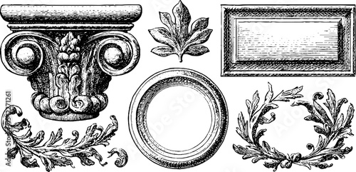 Bauhaus-inspired architectural elements and crest design collection for creative projects