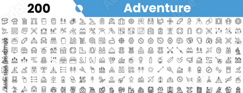 Set of 200 outline adventure icons. Vector illustration
