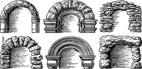 Historical brick and stone arch designs with intricate ceiling vault layout for architectural inspiration