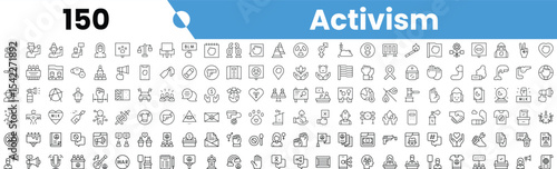 Set of 150 outline activism icons. Vector illustration