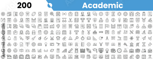 Set of 200 outline academic icons. Vector illustration