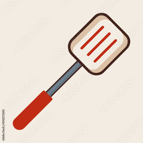 Illustration of a slotted spatula with a red handle and light background