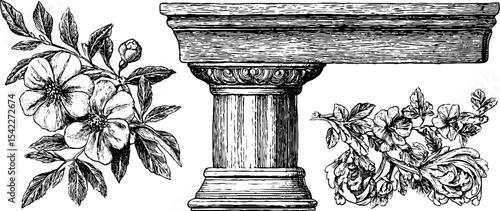 Ornate chalet window sill and stair newel design with floral accents for vintage decor