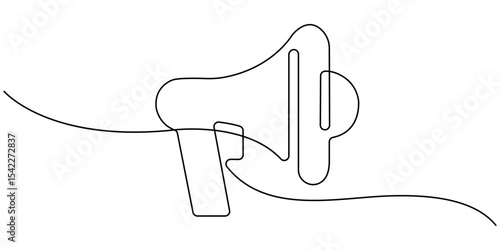 Megaphone Continuous Line Icon, Line art megaphone announcement, one continuous single line drawing speaker megaphone, One Continuous Line Drawing of Announcement Icon. Single Line Vector Illustration