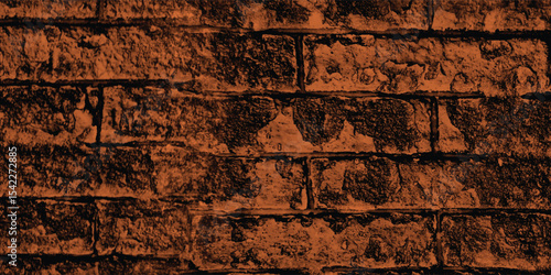 Aged and cracked wall surface in a deep reddish-brown, offering a detailed study of material degradation and natural wear with a shadow.
