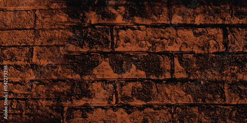 Vertical and horizontal lines of a textured reddish-brown wall, creating a strong sense of structure and orderly repetition with a dark side.
