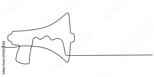 Megaphone Continuous Line Icon, Line art megaphone announcement, one continuous single line drawing speaker megaphone, One Continuous Line Drawing of Announcement Icon. Single Line Vector Illustration