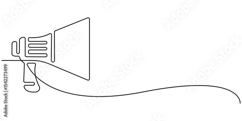 Megaphone Continuous Line Icon, Line art megaphone announcement, one continuous single line drawing speaker megaphone, One Continuous Line Drawing of Announcement Icon. Single Line Vector Illustration