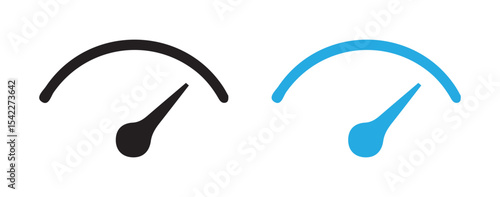 Half Circle Speedometer Gauge Icon Set.  Black and Blue Flat Design. Victor illustration eps 10