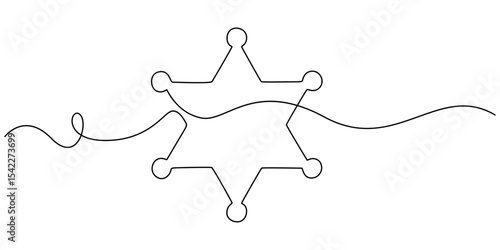 sheriff star continuous one line drawing, Sheriff Star Doodle, Scribbled star shape on white background. Vector stock illustration.
