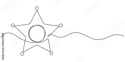 sheriff star continuous one line drawing, Sheriff Star Doodle, Scribbled star shape on white background. Vector stock illustration.