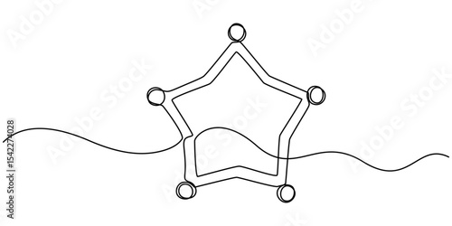 sheriff star continuous one line drawing, Sheriff Star Doodle, Scribbled star shape on white background. Vector stock illustration.