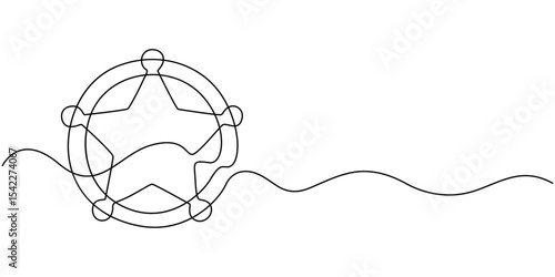 sheriff star continuous one line drawing, Sheriff Star Doodle, Scribbled star shape on white background. Vector stock illustration.