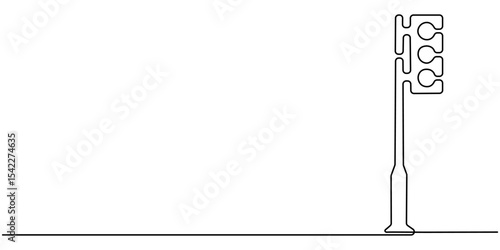 One line drawing of a traffic light, Light traffic one line continuous. Light traffic line art. Hand drawn vector art, Continuous one line drawing of traffic lights with poles to regulate vehicle.