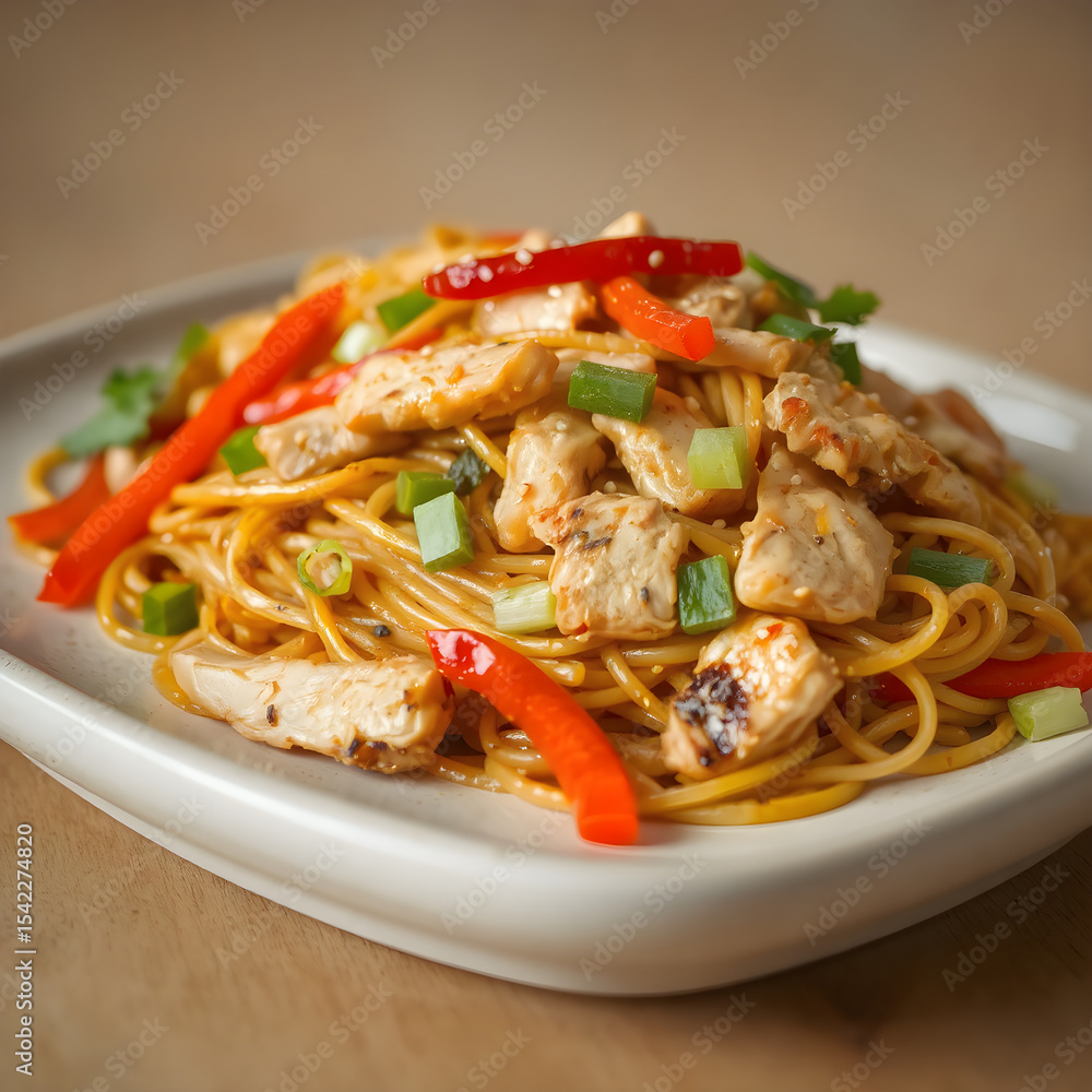 Chow mein colorido en estilo gastronómico profesional Chow mein colorido en estilo gastronómico profesional